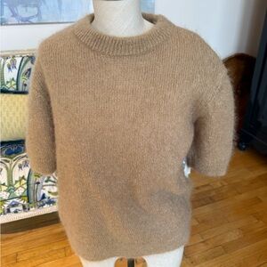 Anine Bing Fuzzy Short-Sleeve Sweater in Camel